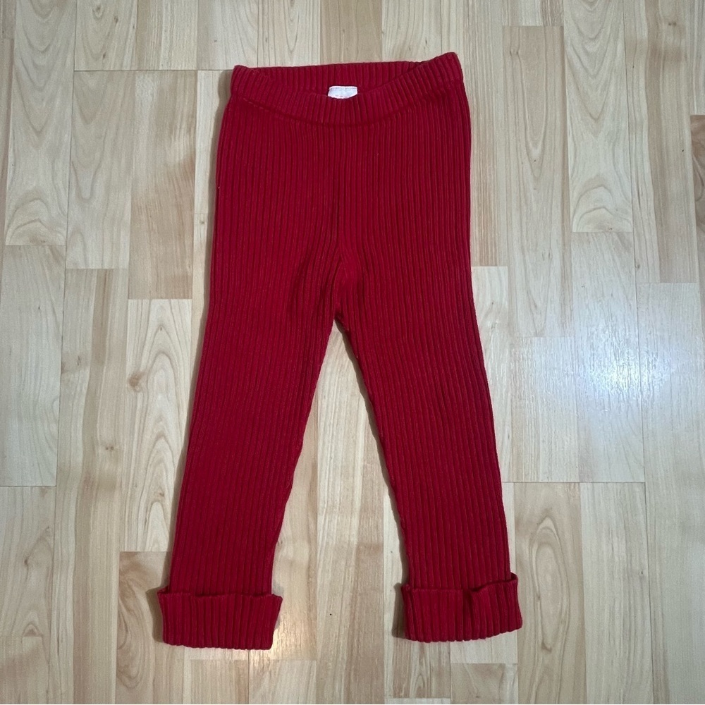 Hanna Andersson Toddler Girl's Red Ribbed Knit Pants Size‎ 3T